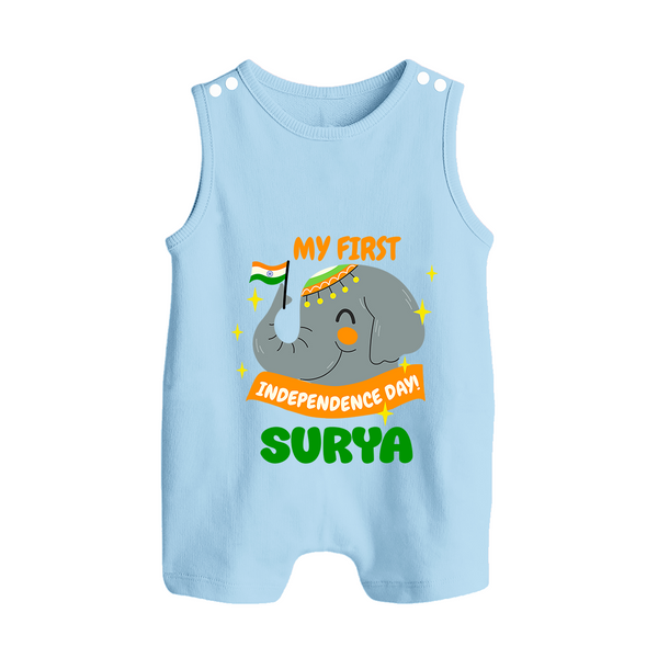 My First Independence Patriotic Elephant Button Romper - BABY BLUE - New Born (Chest 18")