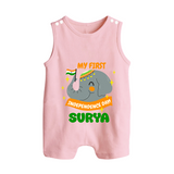 My First Independence Patriotic Elephant Button Romper - BABY PINK - New Born (Chest 18")