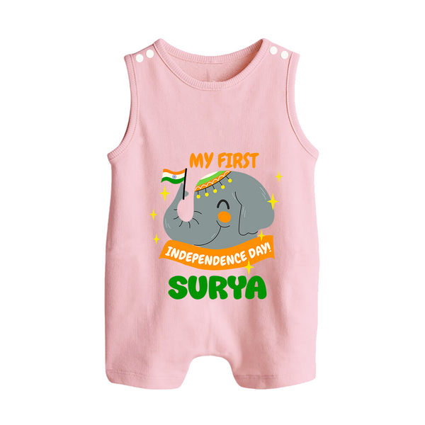 My First Independence Patriotic Elephant Button Romper - BABY PINK - New Born (Chest 18")