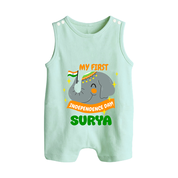 My First Independence Patriotic Elephant Button Romper - MINT GREEN - New Born (Chest 18")