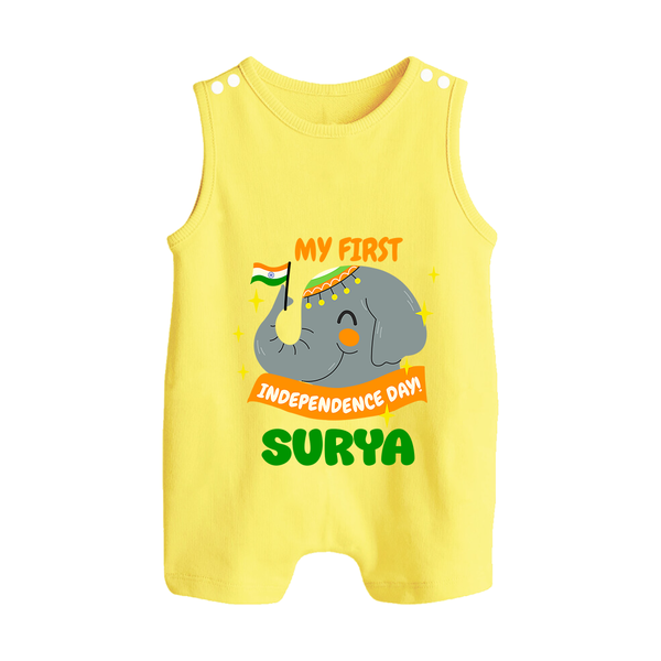 My First Independence Patriotic Elephant Button Romper - PASTEL YELLOW - New Born (Chest 18")