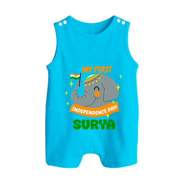My First Independence Patriotic Elephant Button Romper - SKY BLUE - New Born (Chest 18")