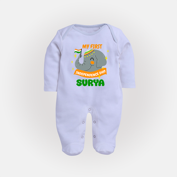 My First Independence Patriotic Elephant Full Body Suit - BABY BLUE - New Born (Chest 7.5")