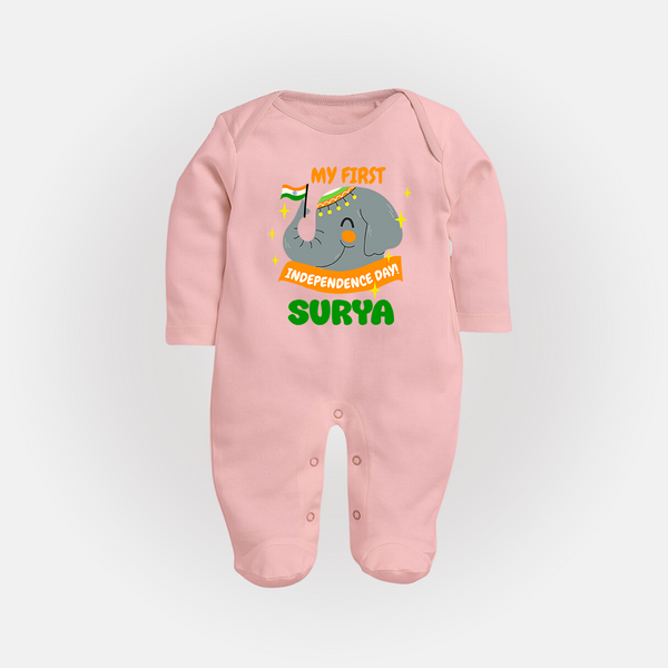 My First Independence Patriotic Elephant Full Body Suit - BABY PINK - New Born (Chest 7.5")