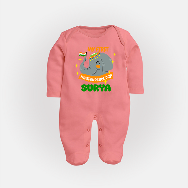 My First Independence Patriotic Elephant Full Body Suit - PEACH - New Born (Chest 7.5")