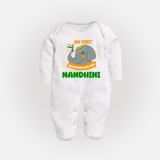 My First Independence Patriotic Elephant Full Body Suit - WHITE - New Born (Chest 7.5")