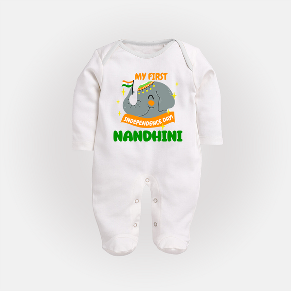 My First Independence Patriotic Elephant Full Body Suit - WHITE - New Born (Chest 7.5")