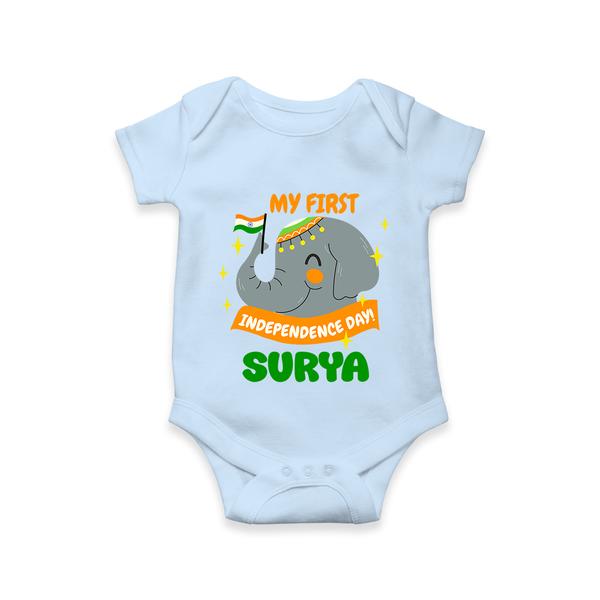 My First Independence Patriotic Elephant Romper - BABY BLUE - New Born (Chest 14")