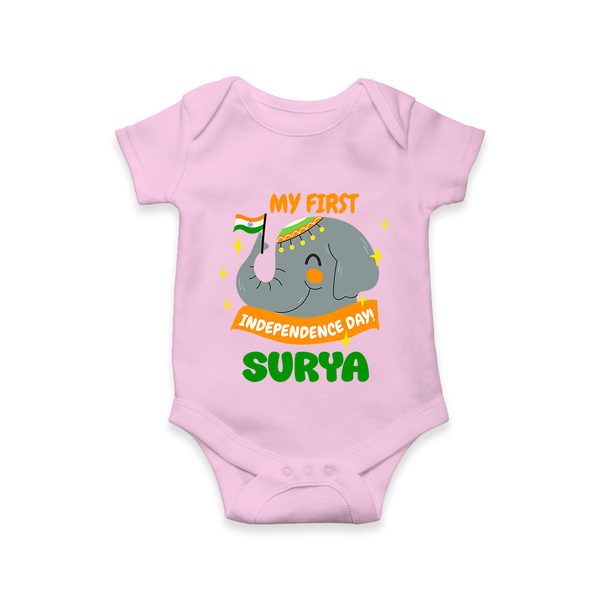 My First Independence Patriotic Elephant Romper - BABY PINK - New Born (Chest 14")