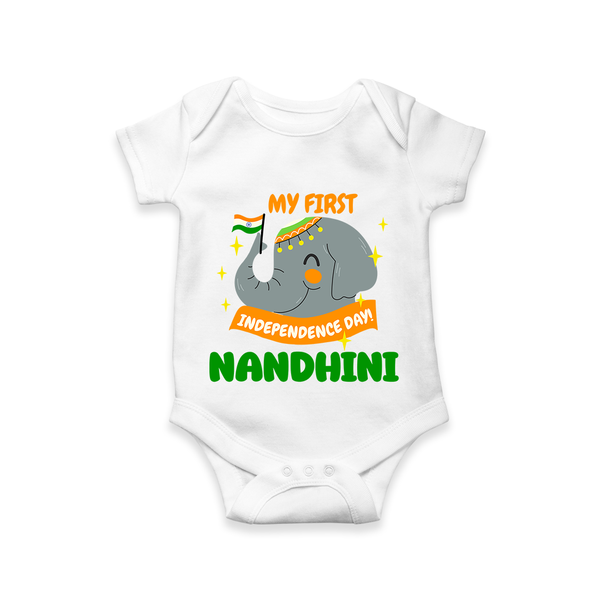 My First Independence Patriotic Elephant Romper - WHITE - New Born (Chest 14")