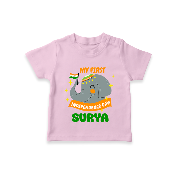 My First Independence Patriotic Elephant T Shirt - BABY PINK - 0-5 Months Old (Chest 17")