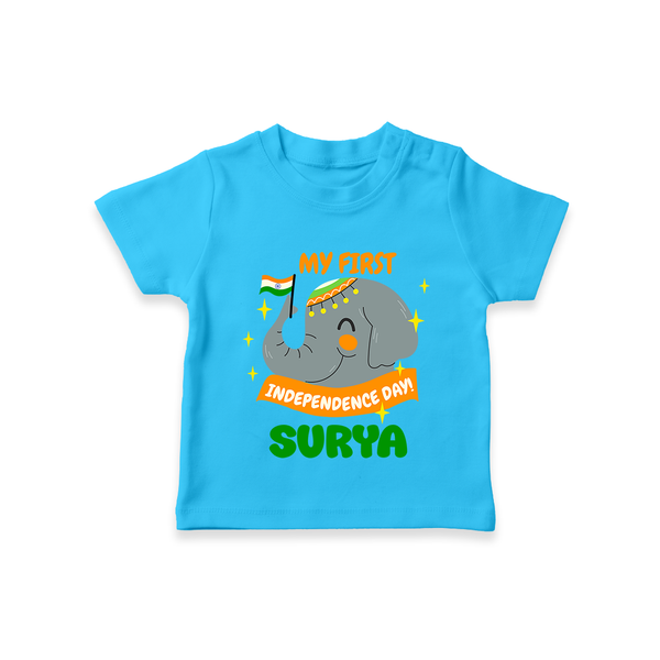 My First Independence Patriotic Elephant T Shirt - SKY BLUE - 0-5 Months Old (Chest 17")