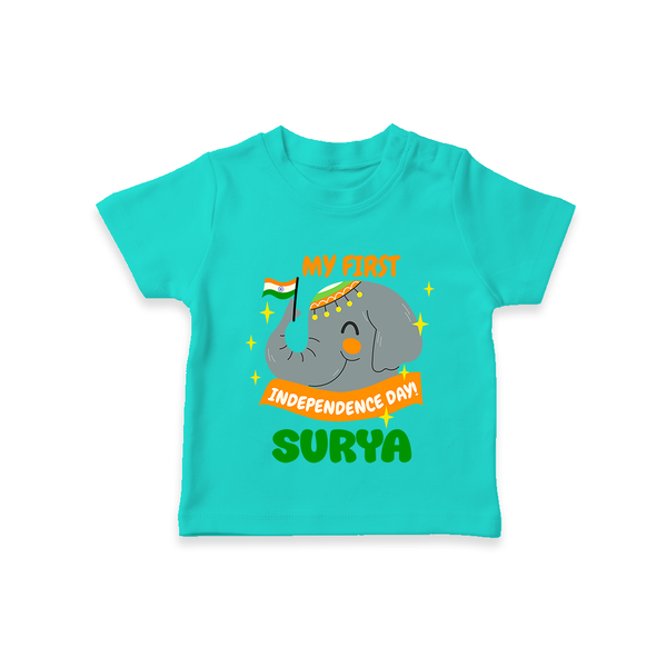 My First Independence Patriotic Elephant T Shirt - TEAL - 0-5 Months Old (Chest 17")