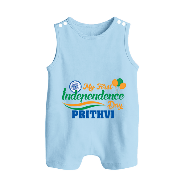 My First Independence Tricolour Celebration Button Romper - BABY BLUE - New Born (Chest 18")