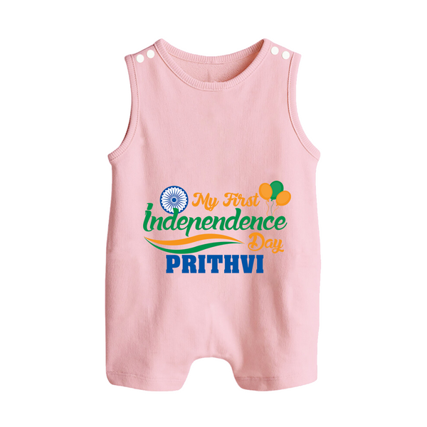My First Independence Tricolour Celebration Button Romper - BABY PINK - New Born (Chest 18")