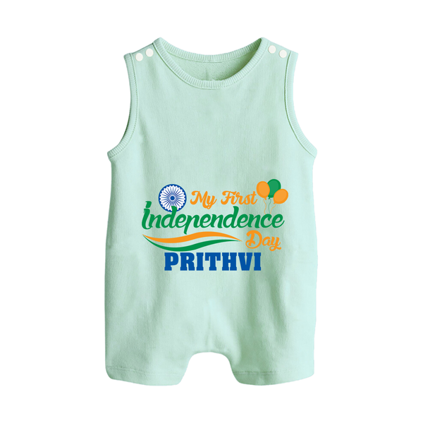 My First Independence Tricolour Celebration Button Romper - MINT GREEN - New Born (Chest 18")