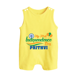 My First Independence Tricolour Celebration Button Romper - PASTEL YELLOW - New Born (Chest 18")