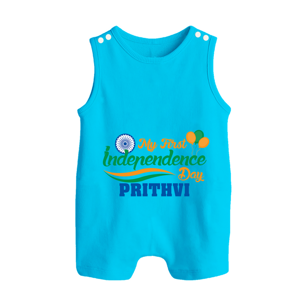 My First Independence Tricolour Celebration Button Romper - SKY BLUE - New Born (Chest 18")