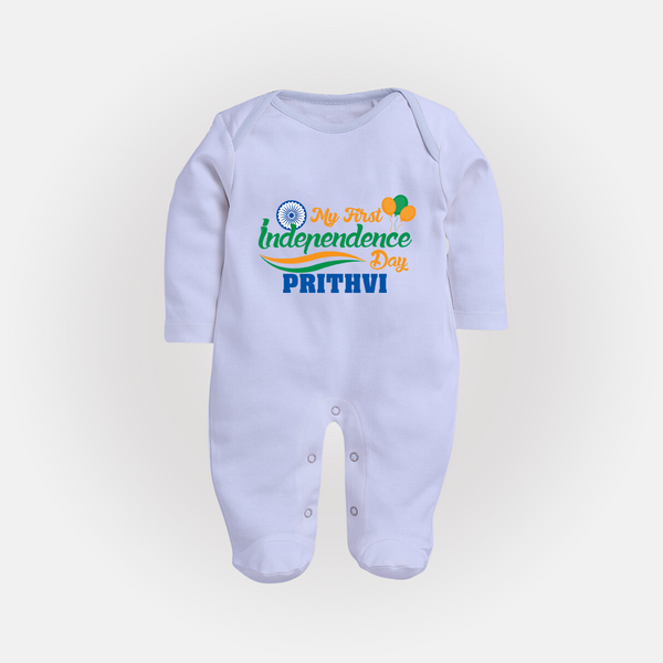 My First Independence Tricolour Celebration Full Body Suit - BABY BLUE - New Born (Chest 7.5")