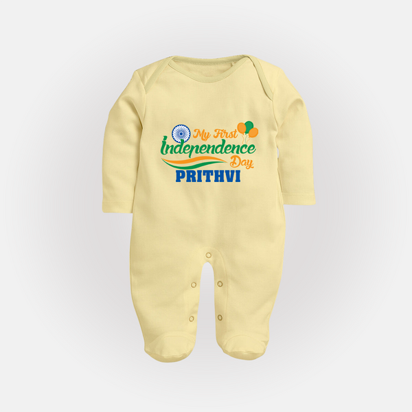My First Independence Tricolour Celebration Full Body Suit - PASTEL YELLOW - New Born (Chest 7.5")