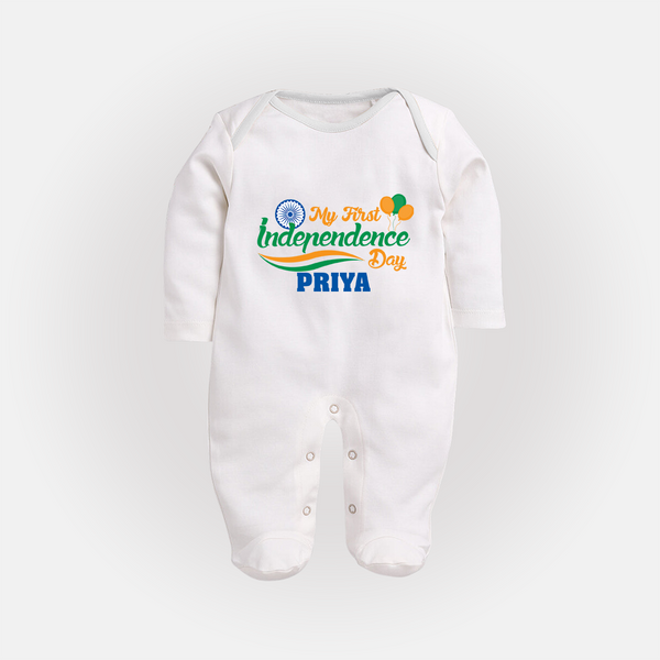 My First Independence Tricolour Celebration Full Body Suit - WHITE - New Born (Chest 7.5")