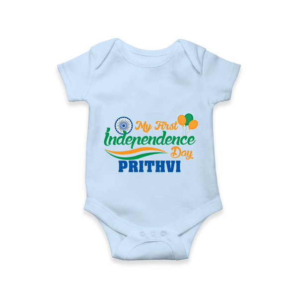 My First Independence Tricolour Celebration Romper - BABY BLUE - New Born (Chest 14")