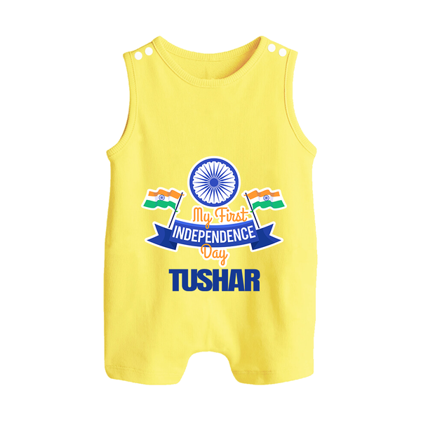 My First Independence Ashoka Pride Button Romper - PASTEL YELLOW - New Born (Chest 18")