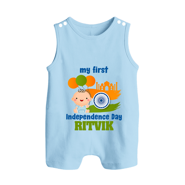 My First Independence Balloon Celebration Button Romper - BABY BLUE - New Born (Chest 18")