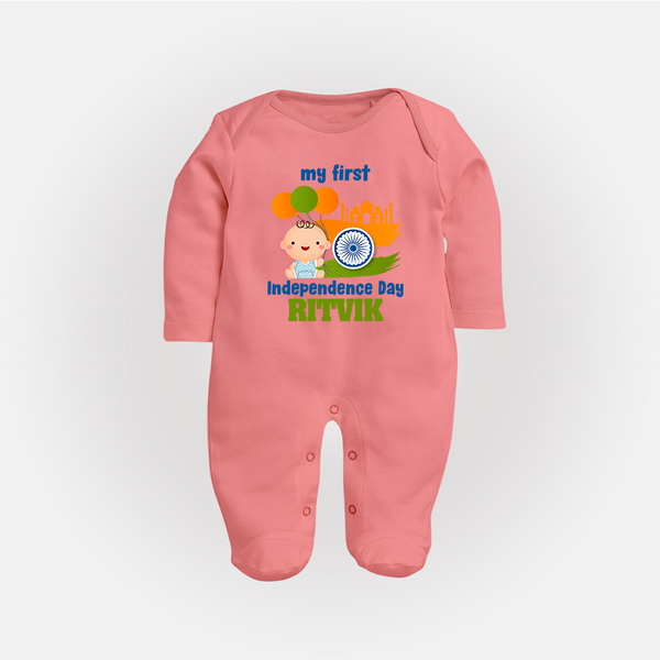 My First Independence Balloon Celebration Full Body Suit - PEACH - New Born (Chest 7.5")