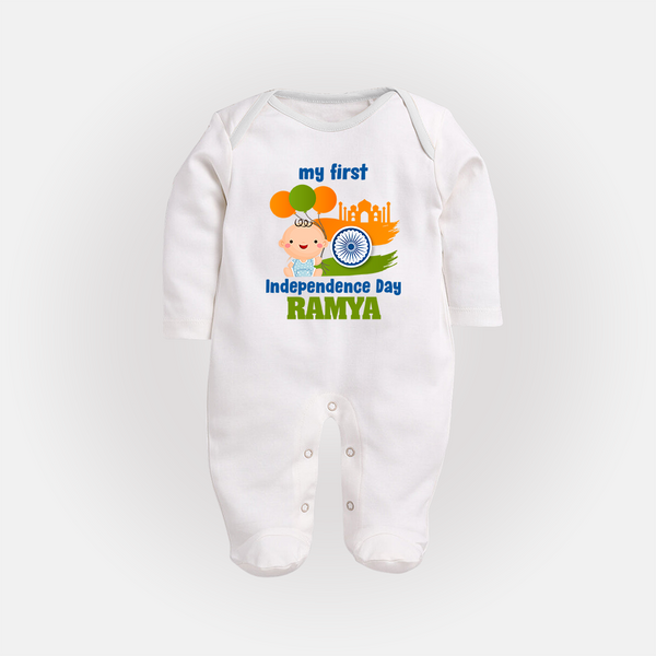 My First Independence Balloon Celebration Full Body Suit - WHITE - New Born (Chest 7.5")