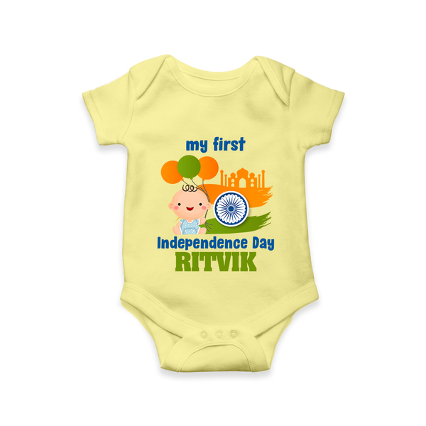 My First Independence Balloon Celebration Romper - PASTEL YELLOW - New Born (Chest 14")