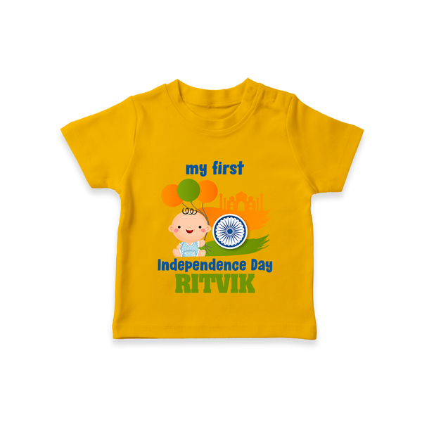 My First Independence Balloon Celebration T Shirt - CHROME YELLOW - 0-5 Months Old (Chest 17")
