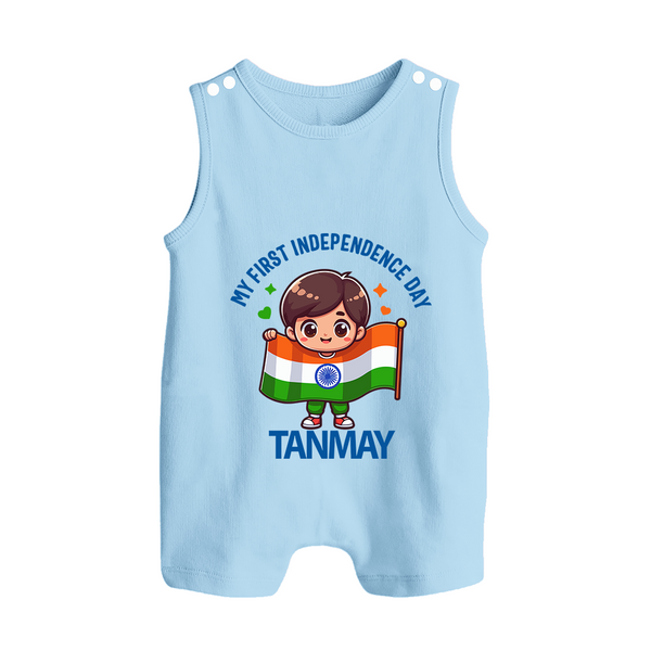 My First Independence Flag Bearer Button Romper - BABY BLUE - New Born (Chest 18")