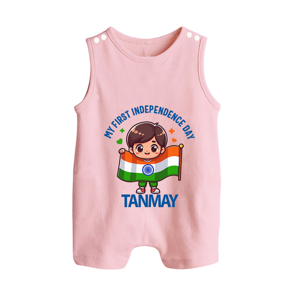 My First Independence Flag Bearer Button Romper - BABY PINK - New Born (Chest 18")
