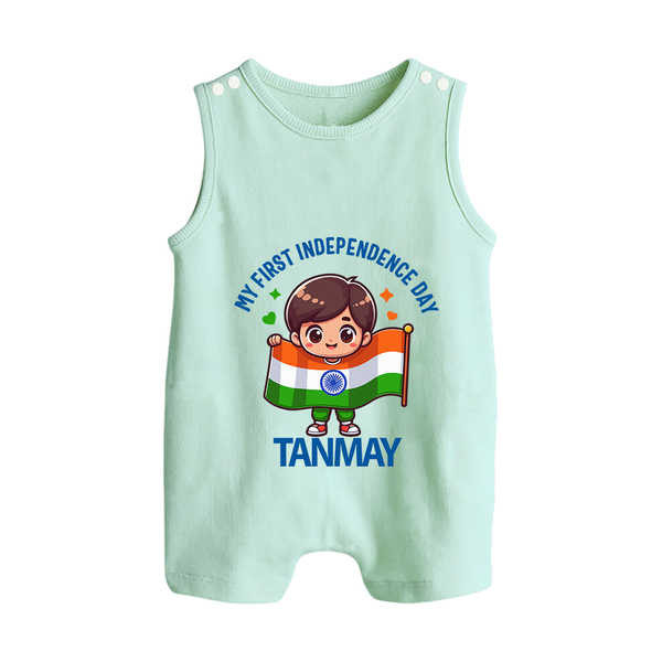 My First Independence Flag Bearer Button Romper - MINT GREEN - New Born (Chest 18")