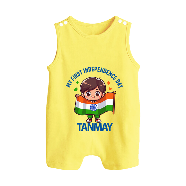 My First Independence Flag Bearer Button Romper - PASTEL YELLOW - New Born (Chest 18")