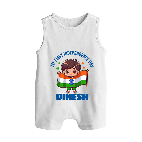My First Independence Flag Bearer Button Romper - WHITE - New Born (Chest 18")