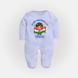 My First Independence Flag Bearer Full Body Suit - BABY BLUE - New Born (Chest 7.5")