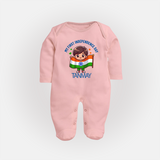 My First Independence Flag Bearer Full Body Suit - BABY PINK - New Born (Chest 7.5")