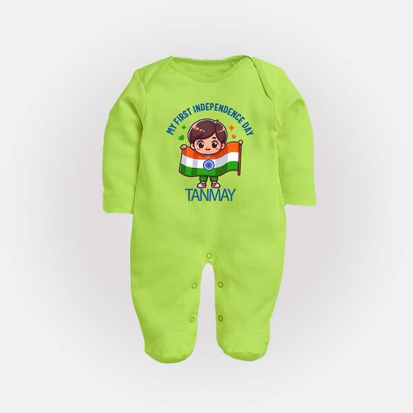 My First Independence Flag Bearer Full Body Suit - LIME GREEN - New Born (Chest 7.5")