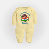 My First Independence Flag Bearer Full Body Suit - PASTEL YELLOW - New Born (Chest 7.5")