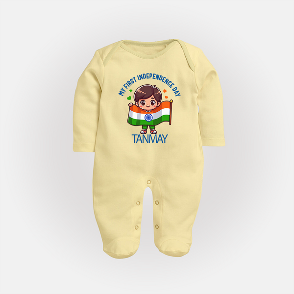 My First Independence Flag Bearer Full Body Suit - PASTEL YELLOW - New Born (Chest 7.5")