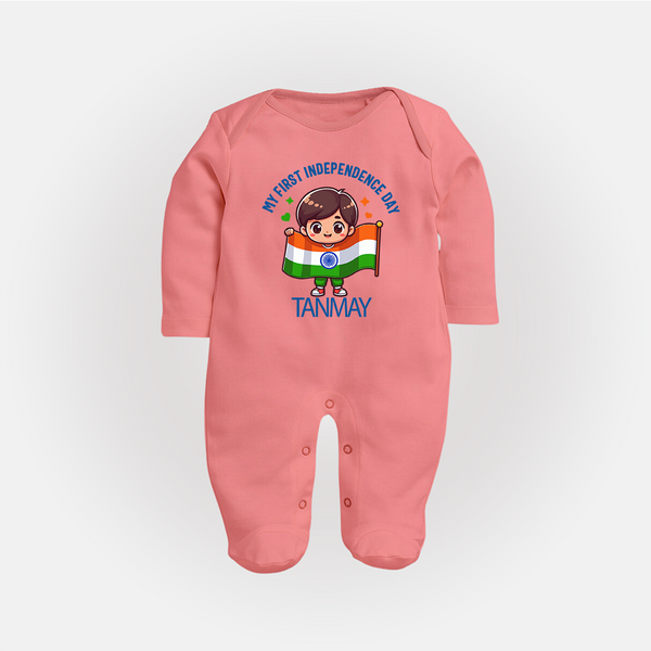 My First Independence Flag Bearer Full Body Suit - PEACH - New Born (Chest 7.5")