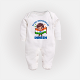 My First Independence Flag Bearer Full Body Suit - WHITE - New Born (Chest 7.5")