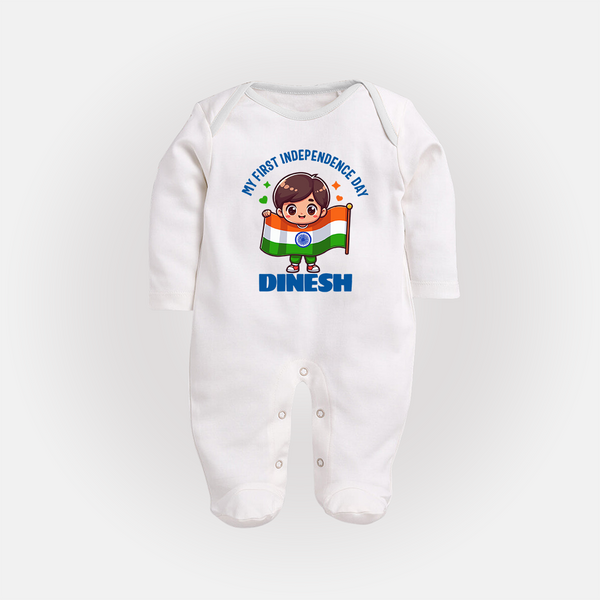 My First Independence Flag Bearer Full Body Suit - WHITE - New Born (Chest 7.5")