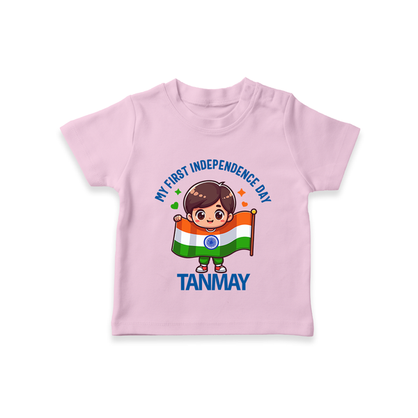 My First Independence Flag Bearer T Shirt - BABY PINK - 0-5 Months Old (Chest 17")