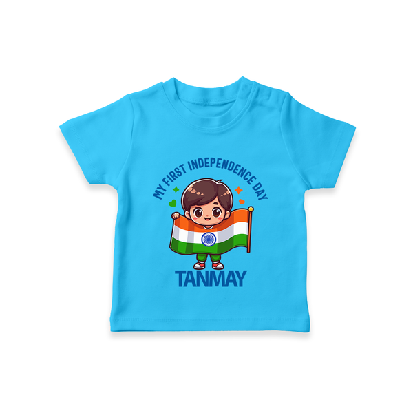My First Independence Flag Bearer T Shirt - SKY BLUE - 0-5 Months Old (Chest 17")