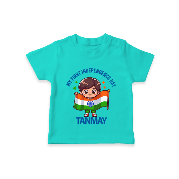 My First Independence Flag Bearer T Shirt - TEAL - 0-5 Months Old (Chest 17")