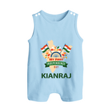 My First Independence India Map Celebration Button Romper - BABY BLUE - New Born (Chest 18")