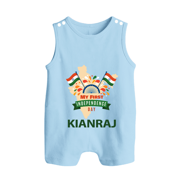 My First Independence India Map Celebration Button Romper - BABY BLUE - New Born (Chest 18")